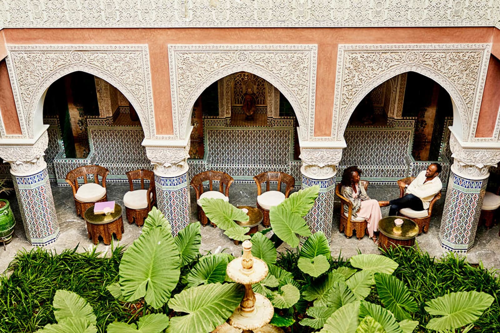 A couple at a luxury hotel in Marrakech, Morocco