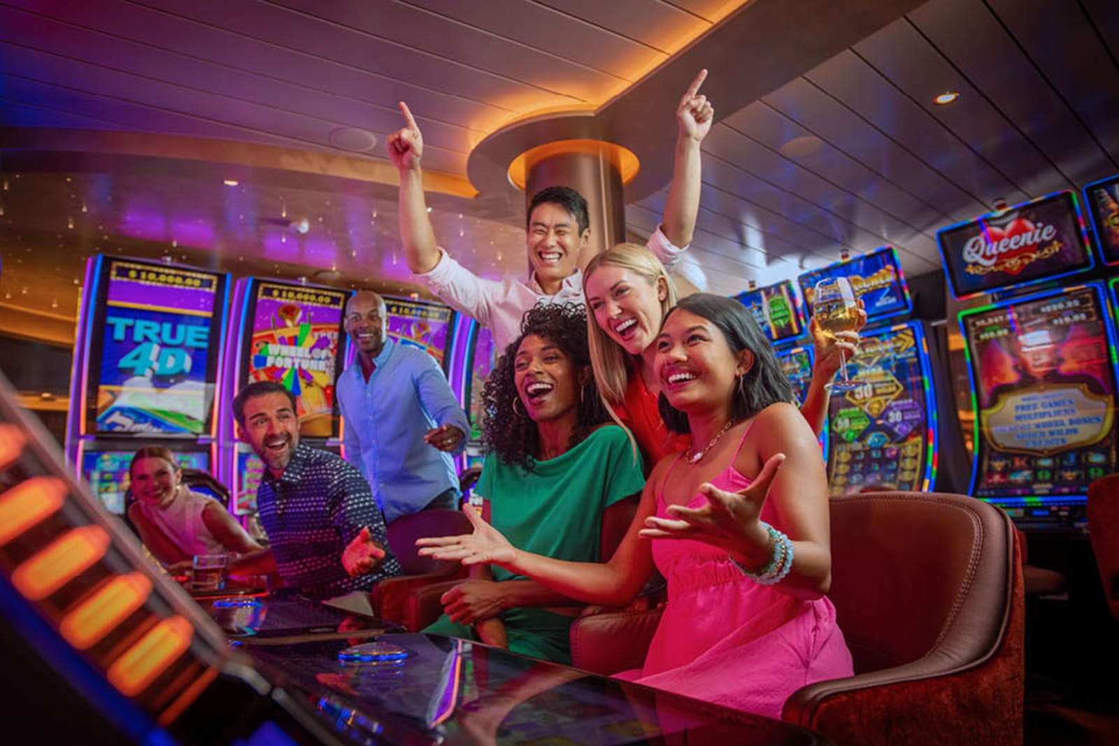 A group of friends at the casino on board a cruise ship
