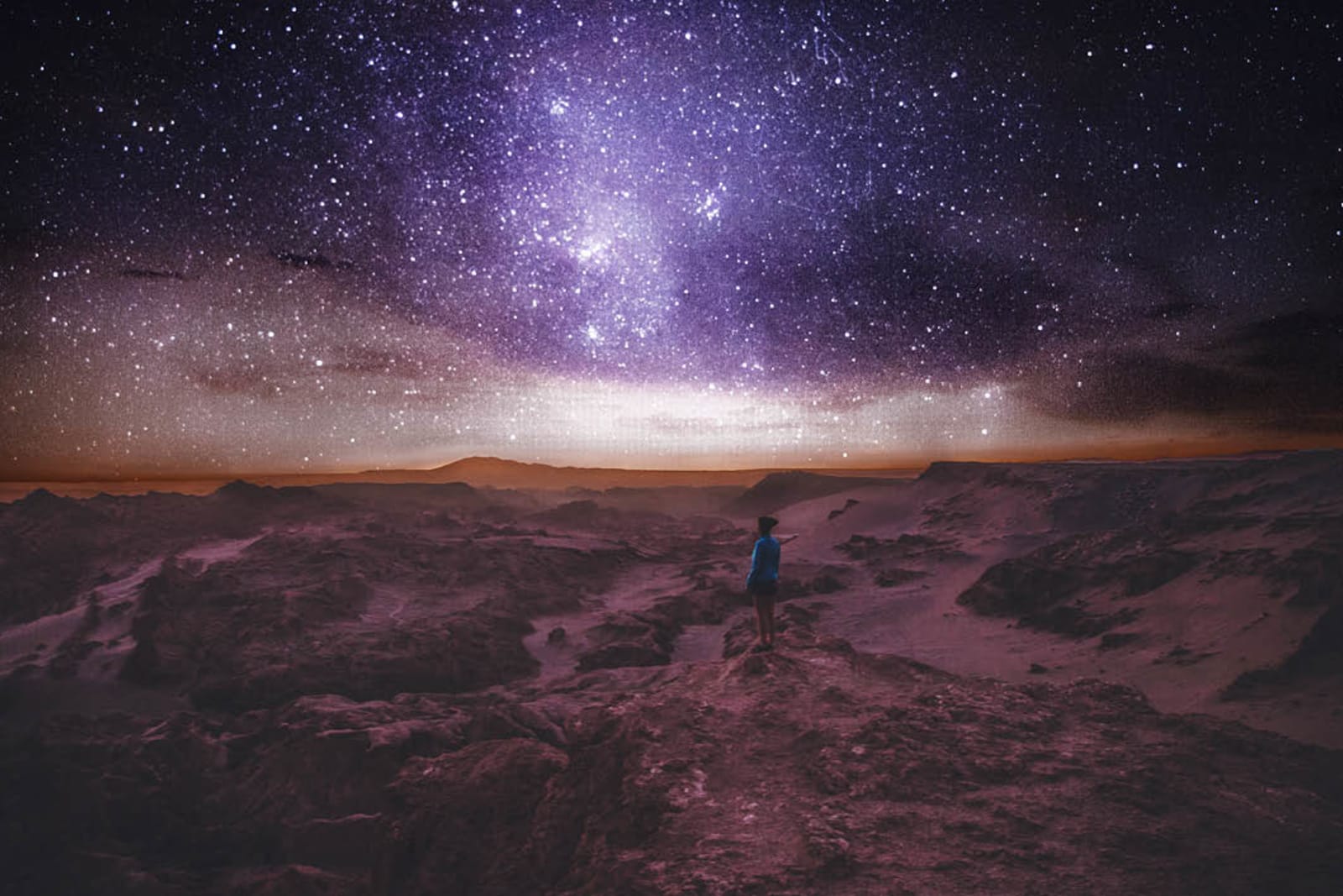 A person stargazing in the Atacama Desert, Chile