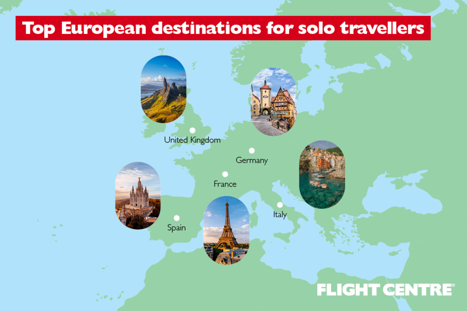 Germany, France, Italy, Spain and the UK are among the top European destinations for solo travellers