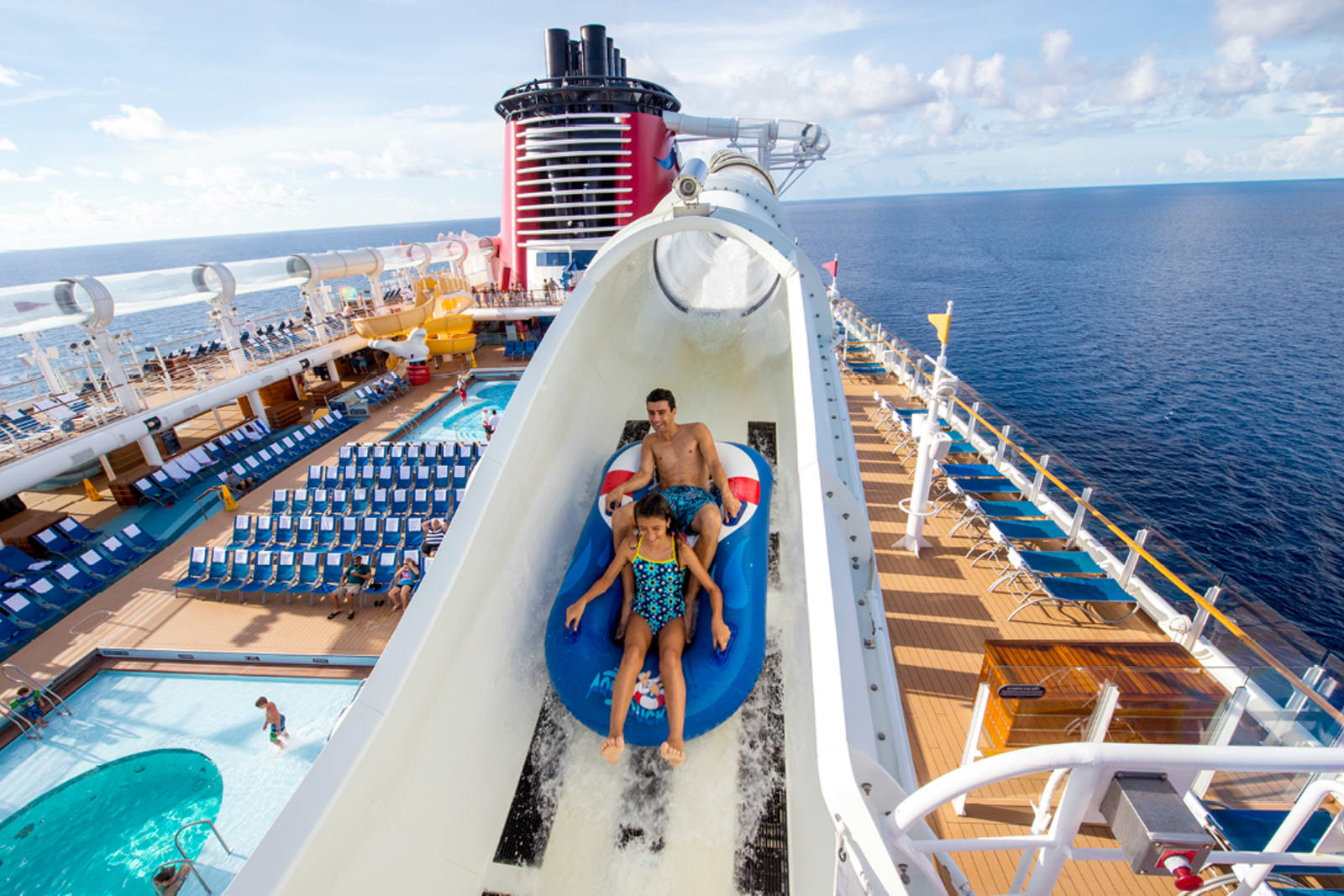 Passengers on Disney Cruise Line's AquaDuck water coaster