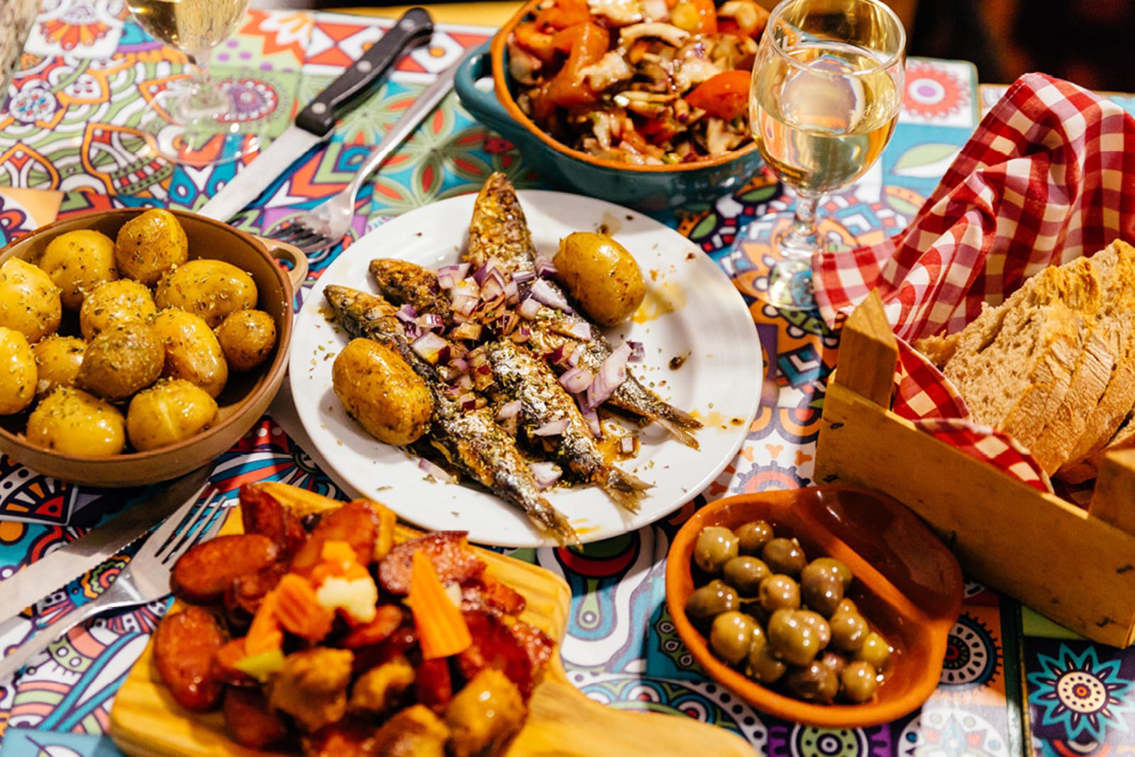 Table filled with Portuguese dishes