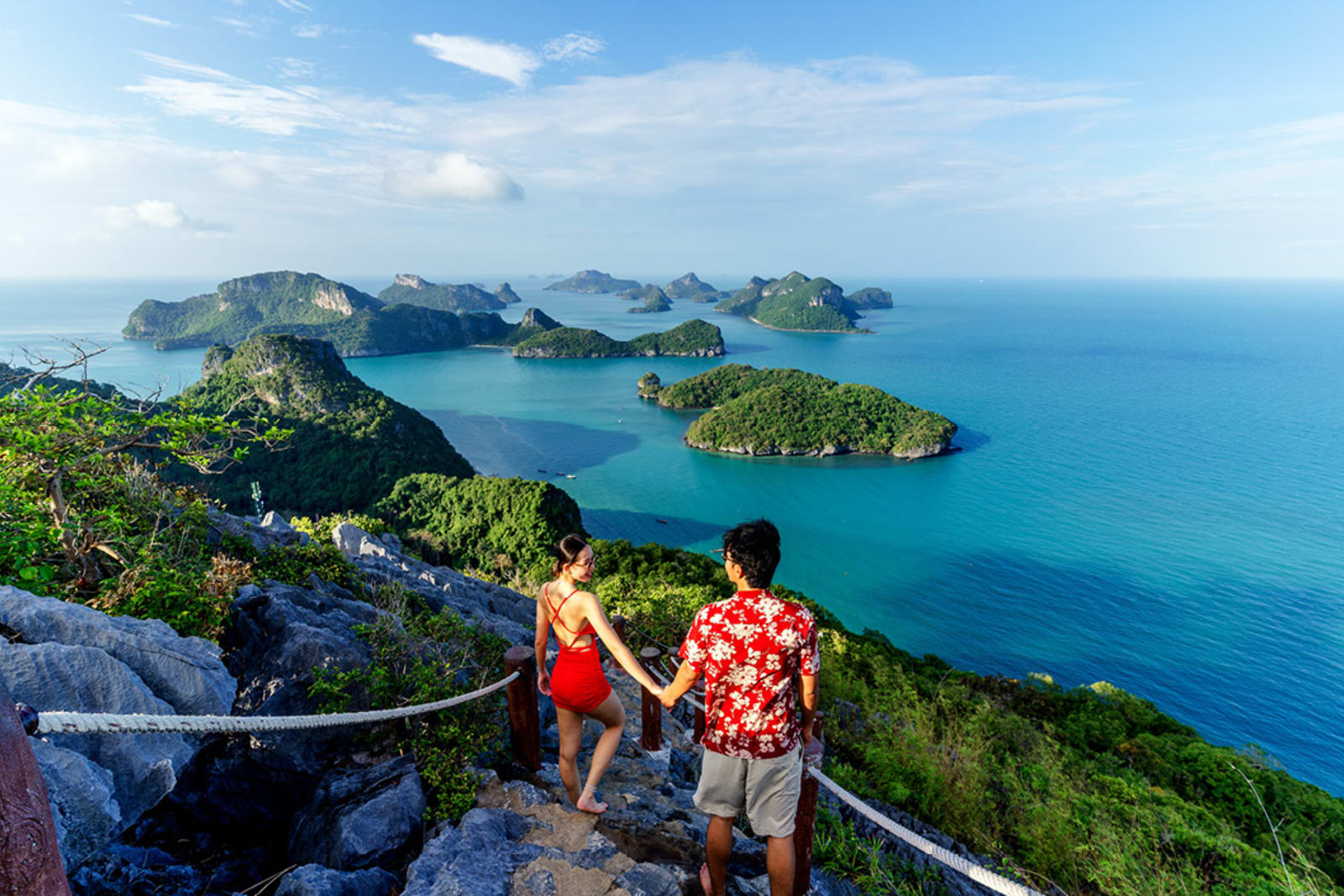 Couple hiking on an island