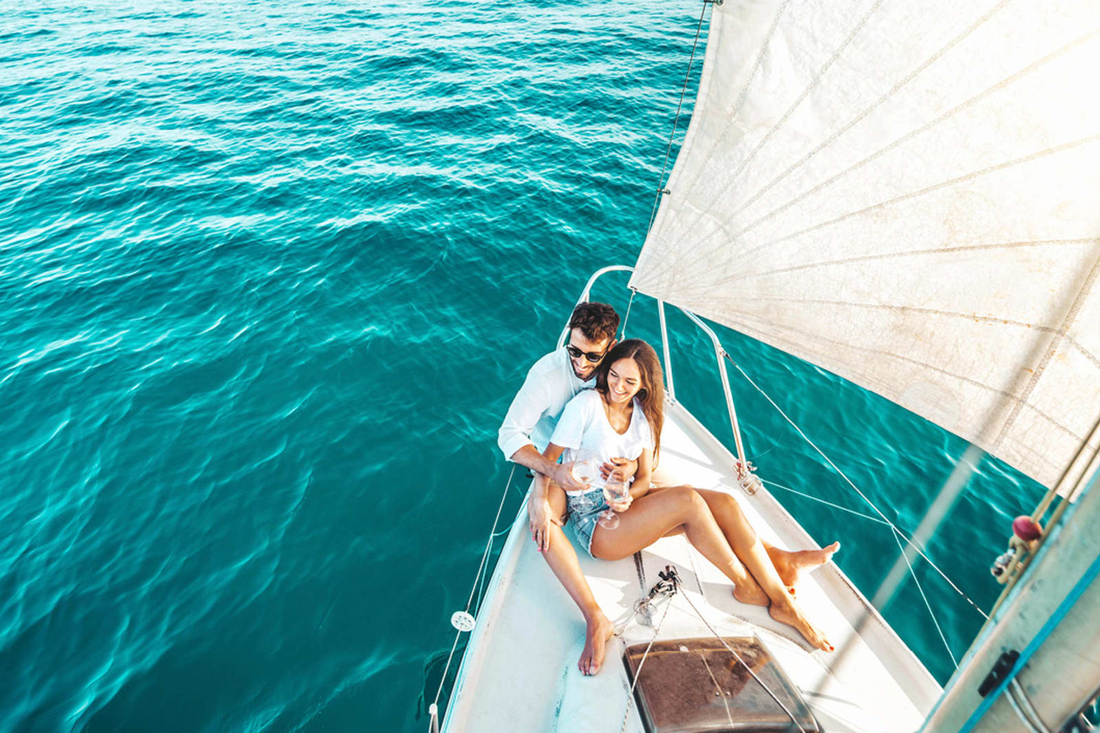Couple on a catamaran cruise