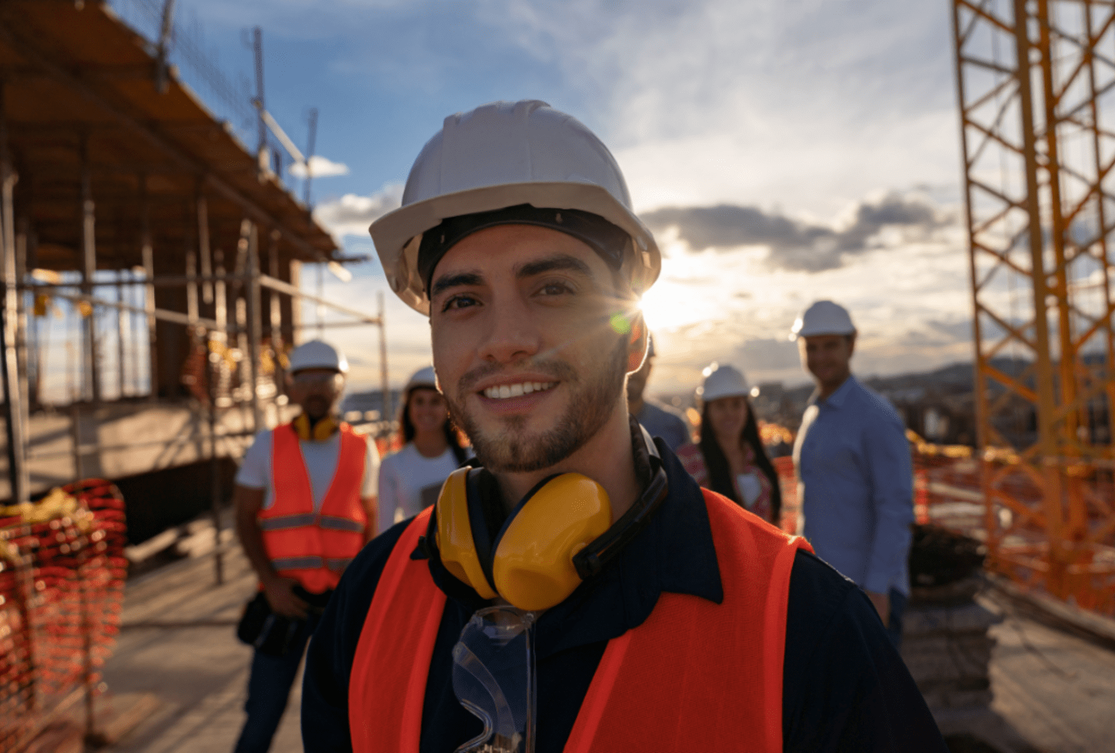 Construction worker smiling on work site