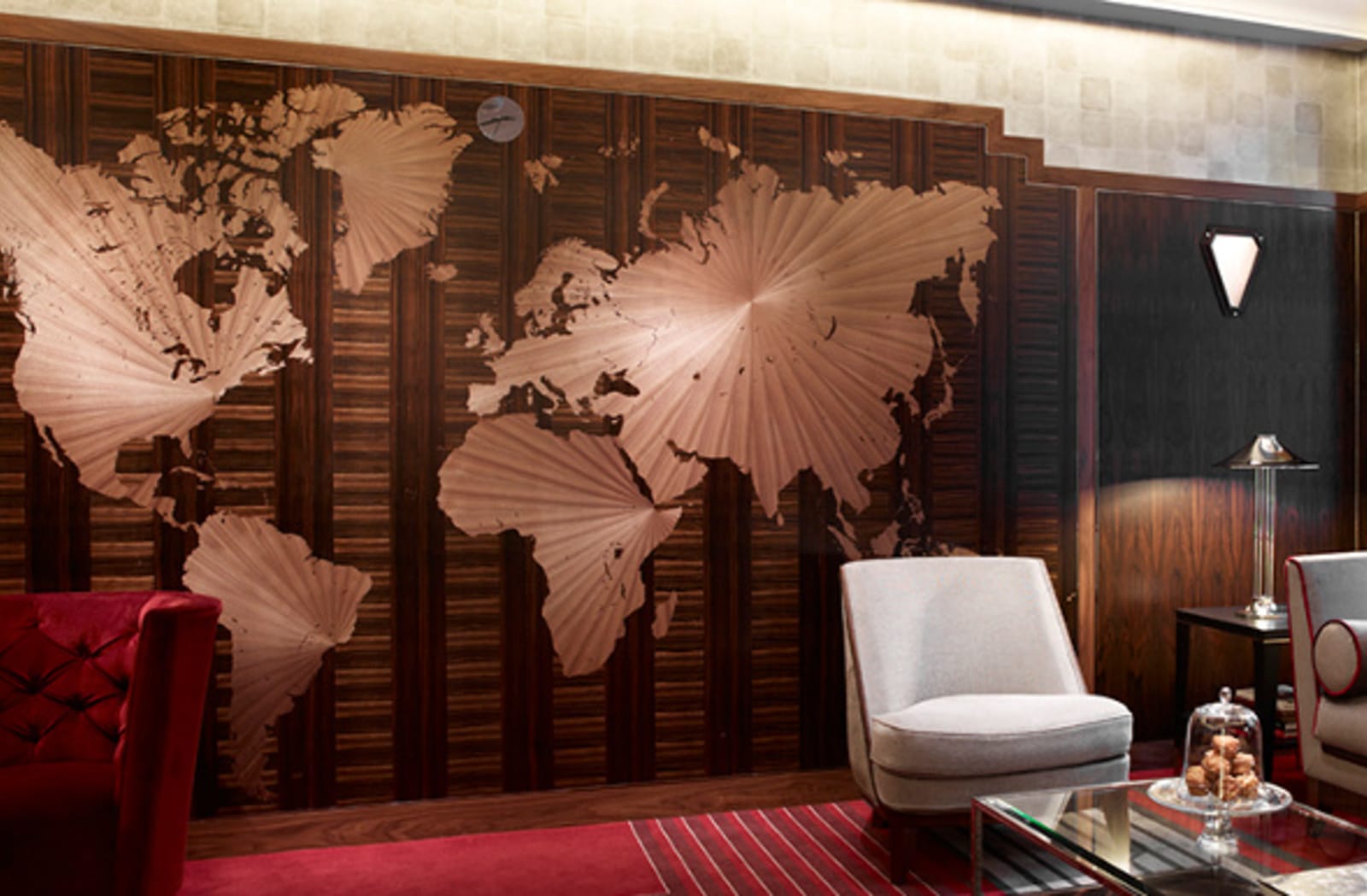 Artistic map of the world in a fancy hotel room