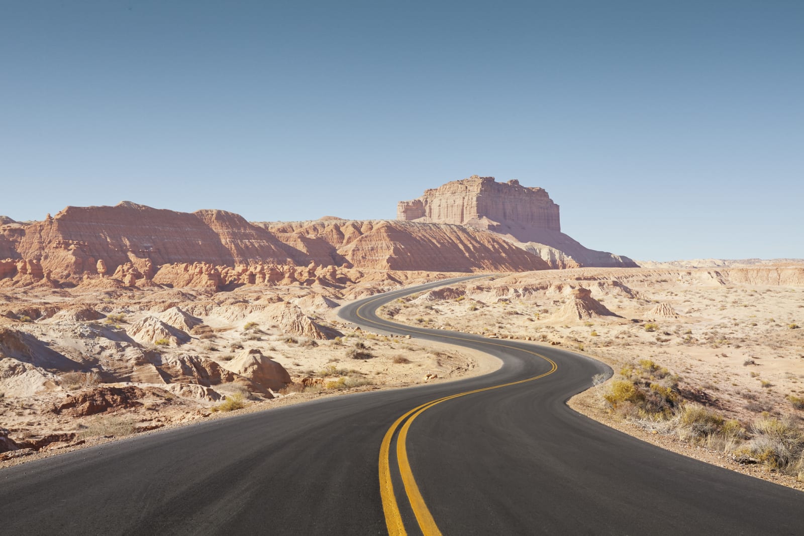 A long winding road through the desert in the USA