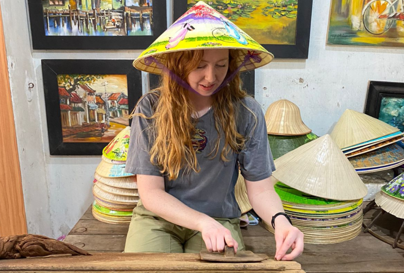 Emma rolling incense in Hue