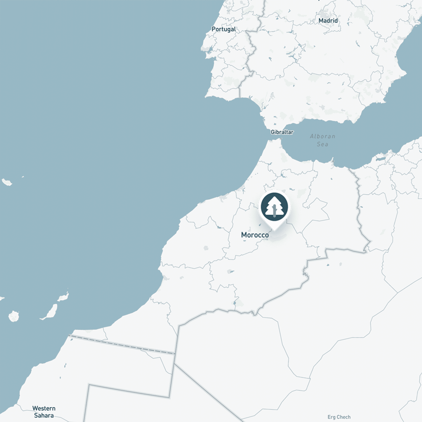 Map of Morocco showing the location of a reforestation project
