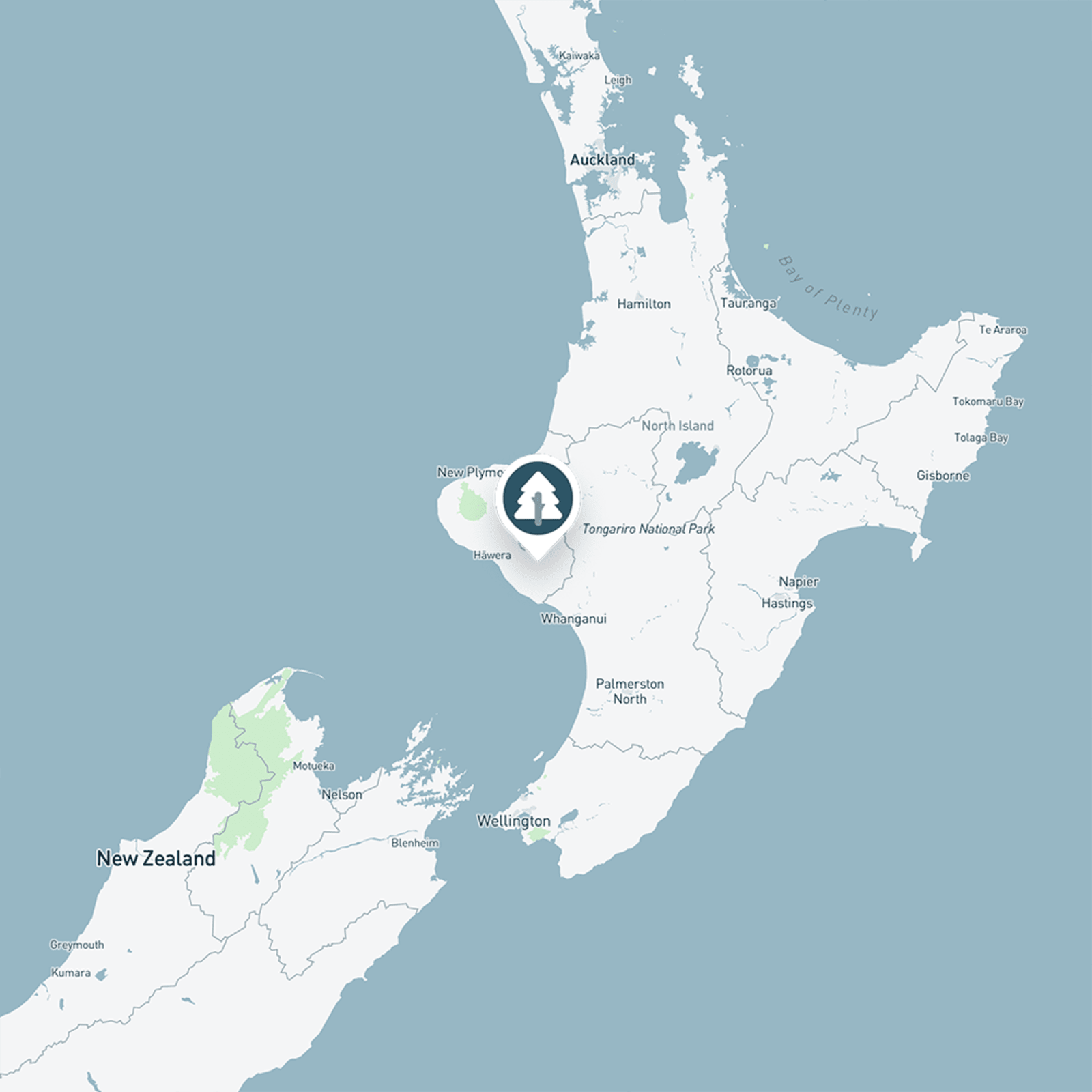 Map of New Zealand showing location of a reforest development