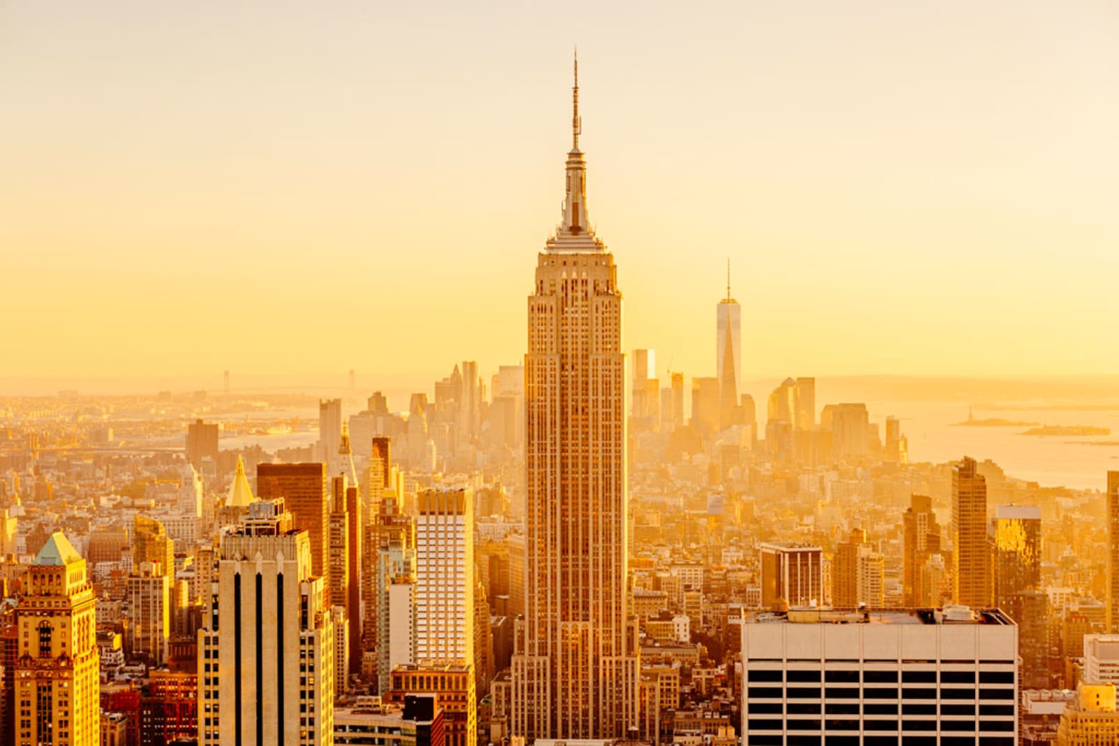 Golden sunset in Manhattan, New York City, USA