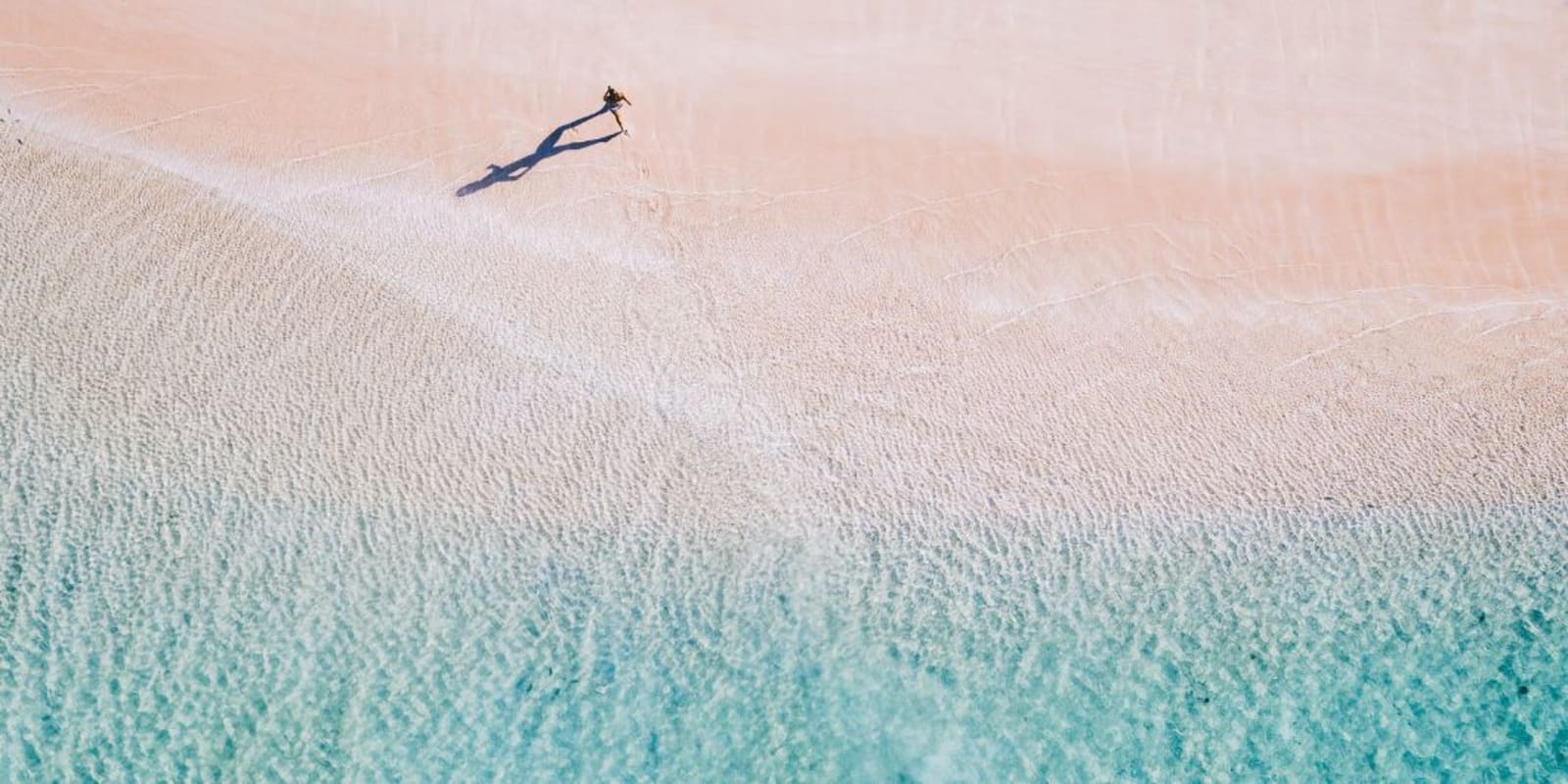 Aerial view of a person walking along a beach