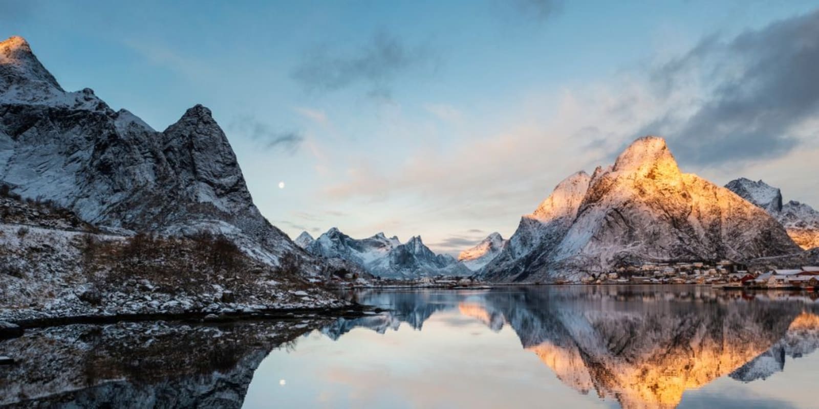 A lake with mountains in the background, Lofoten Islands, Norway