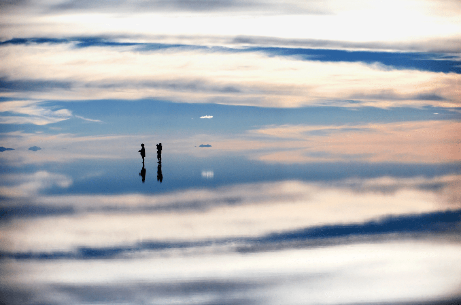 The mirror-like salt flats of Salar de Uyuni in Bolivia. 