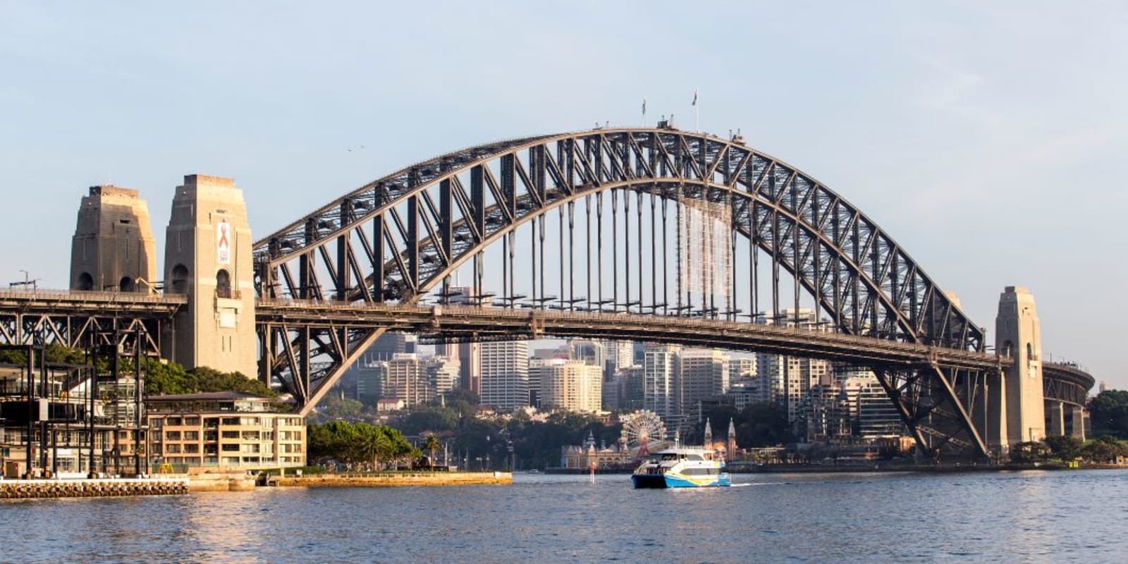 Sydney Harbour Bridge with boats sailing underneath