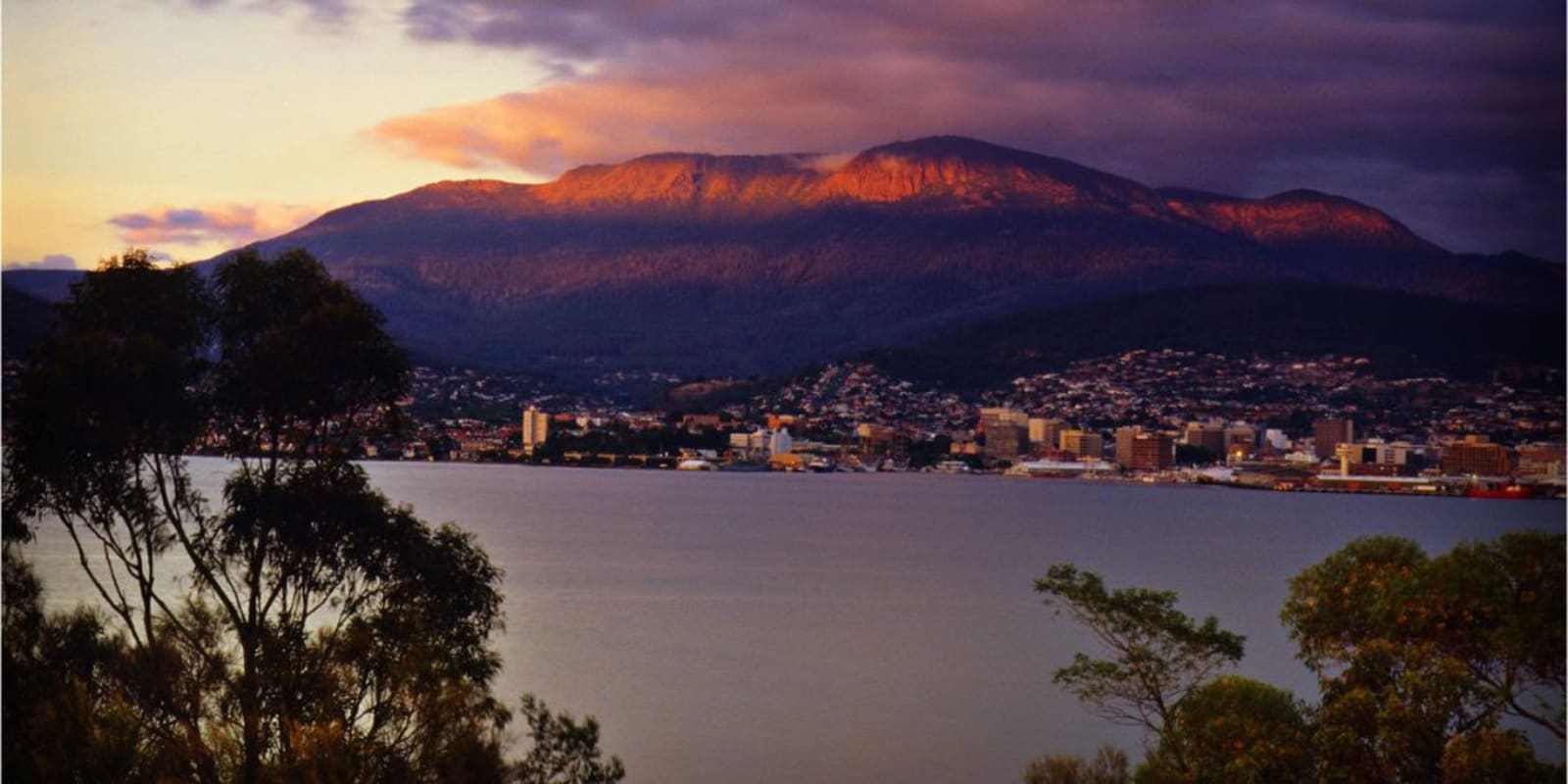 A view across the River Derwent looking at Hobart and Mount Wellington