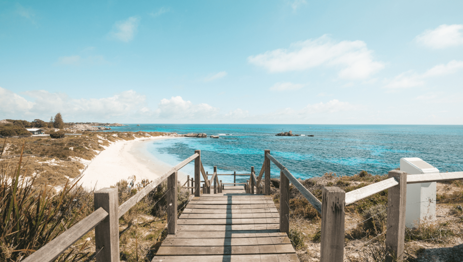 wooden walkway leading down to a beach