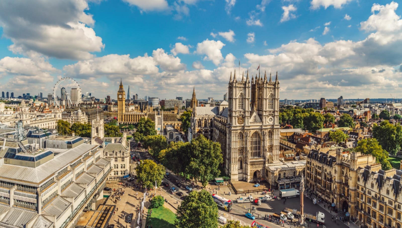 Aerial view of Westminster Abbey and Big Ben