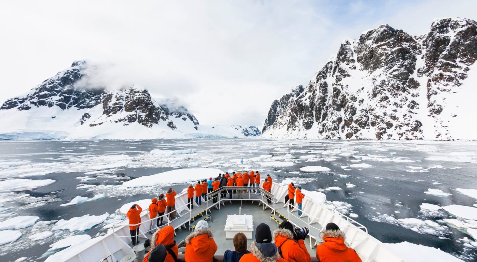 cruise ship full of people in antarctica