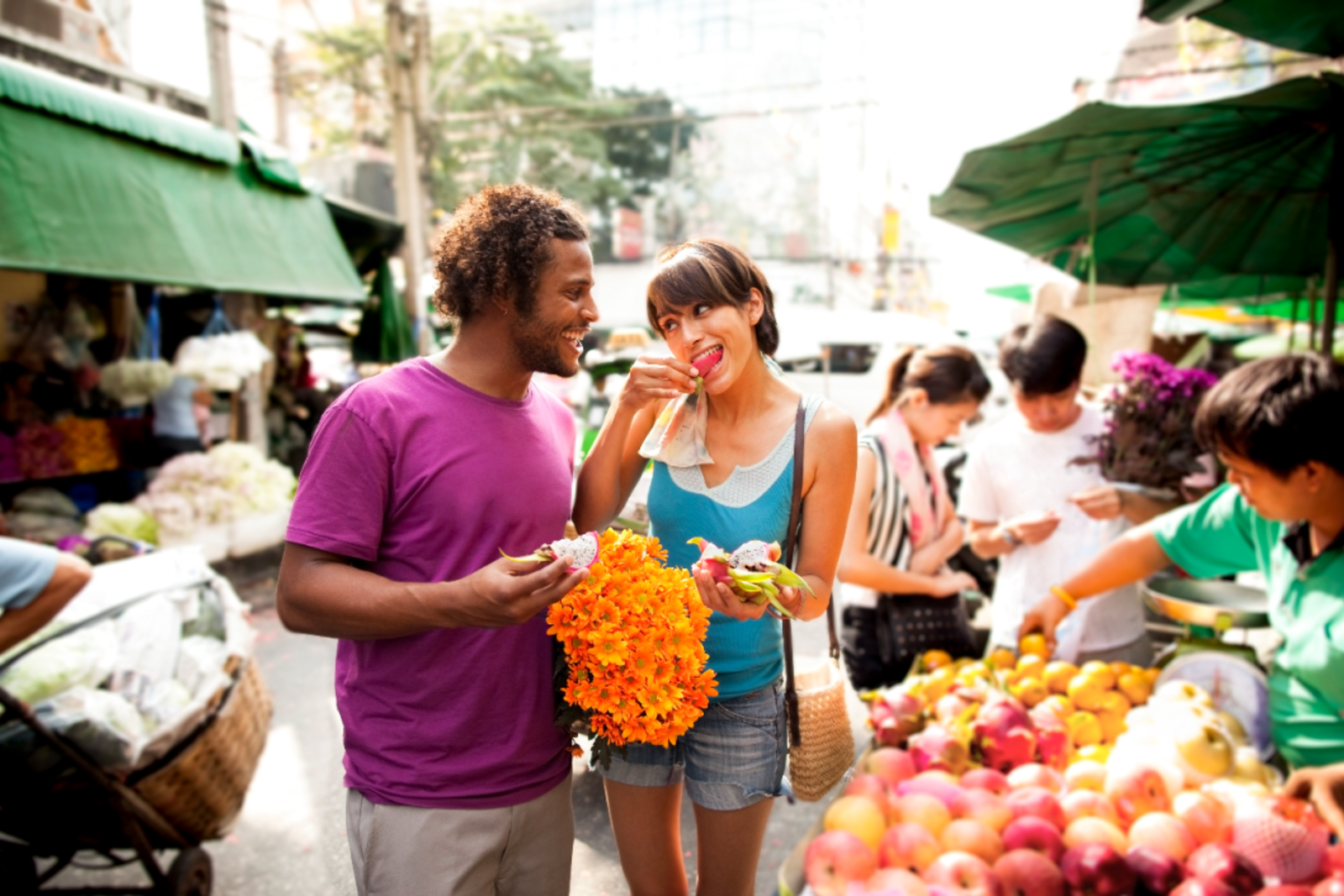 Couple shopping at a local market in Bangkok, Thailand