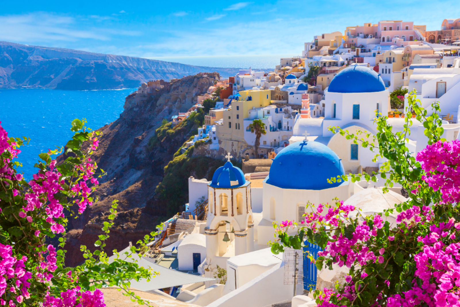 The blue-domed houses on Santorini are iconic