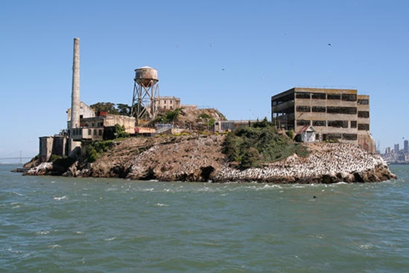 View of Alcatraz prison from the water.