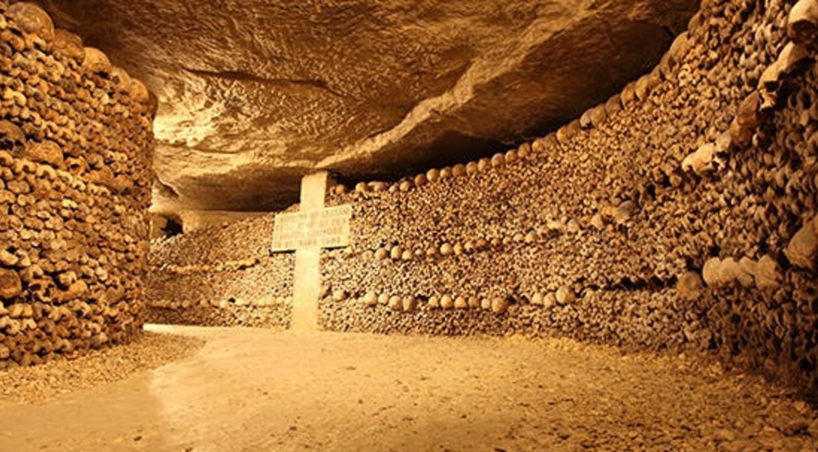 Skulls on the walls in Catacombs, Paris.