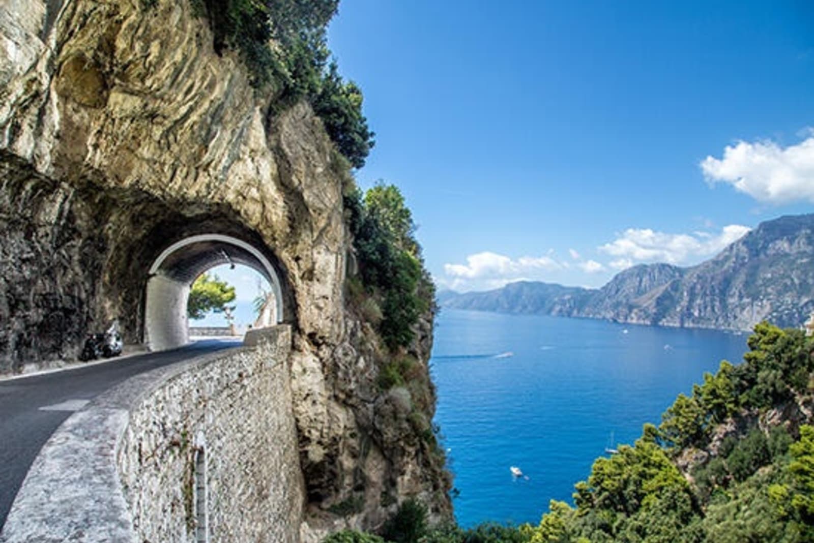 View of a tunnel overlooking Amalfi Coast.