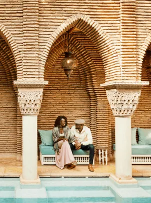 couple by pool