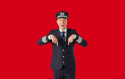 Flight Centre Captain pointing down