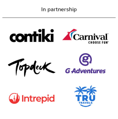 In partnership with | Contiki, Carnival, Topdeck, G-Adventures, Intrepid & TRU Travels