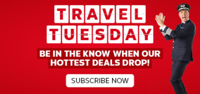 Travel Tuesday - be in the know when our hottest deals drop! | subscribe now. Flight Centre Captain cheering