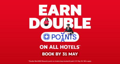 Earn double points on all hotels* - book by 31 May. *Double World360 Rewards points by hotels/stays booked & paid 1-31 May 26. T&Cs apply.