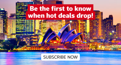 City of Sydney lit up at night with the Sydney Opera House - be in the first to know when hot deals drop! Subscribe now.