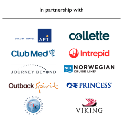 In partnership with APT, Collette, Club Med, Intrepid, Journey Beyond, NCL, Outback Spirit, Princess, Viking