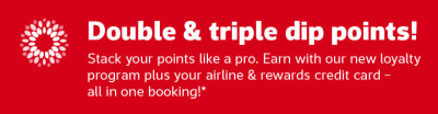 Flight Centre double and triple dip points promotion to stack rewards across loyalty program airline and credit card in one booking