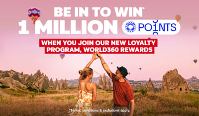 Be in to win 1 million points when you join our new loyalty program, World360 rewards | *Terms, conditions & exclusions apply | couple dancing in a field filled with spiky rocks