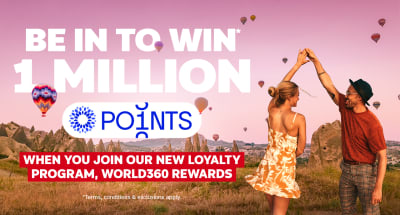 Be in to win 1 million points when you join our new loyalty program, World360 rewards | *Terms, conditions & exclusions apply | couple dancing in a field filled with spiky rocks