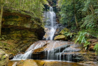 Empress Falls cascade down rocks in the Blue Mountains