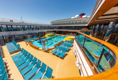 The pool deck aboard the cruise ship 'Carnival Luminosa'