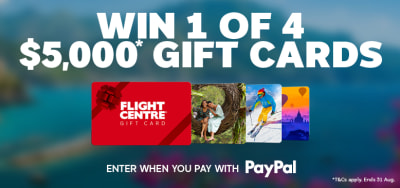Win 1 of 4 $5000 Flight Centre gift cards by entering when you pay with PayPal