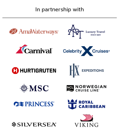In partnership with AmaWaterways APT Carnival Celebrity Cruises Hurtigruten HX Expeditions MSC Norwegian Princess Royal Caribbean Silversea and Viking