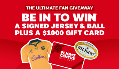 Ultimate fan giveaway to win a signed Wallabies jersey and Gilbert ball plus a 1000 Flight Centre gift card