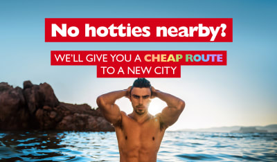 No hotties nearby? We'll give you a cheap route to a new city. Shirtless man emerging from the ocean