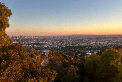 A view of the Los Angeles cityscape from Griffith Observatory at sunset