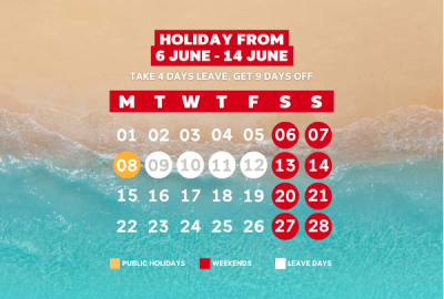 Holiday from:  Saturday 6 June – Sunday 14 June  Book these dates:  Tuesday 9 June  Wednesday 10 June  Thursday 11 June  Friday 12 June  Expert tip: For WA, apply this strategy to 28 September and 5 October in QLD.