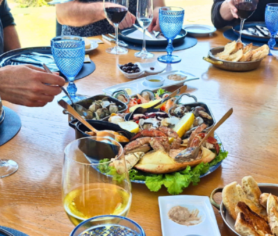 Traditional Portuguese dinner with seafood