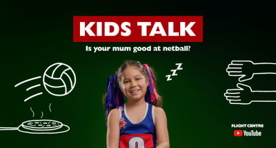 Kids talk - is your mum good at netball? Young netball player on a chalkboard background