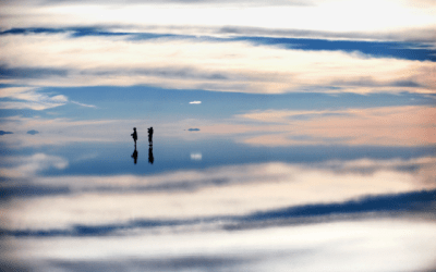 The mirror-like salt flats of Salar de Uyuni in Bolivia. 