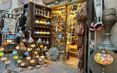 Traditional market selling colourful lanterns and other antiques in Souq Waqif marketplace